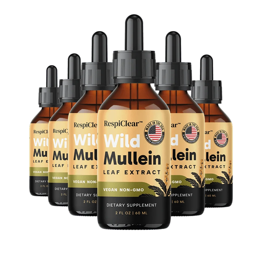 RespiClear Wild Mullein drops, six bottles of US-made mullein leaf extract